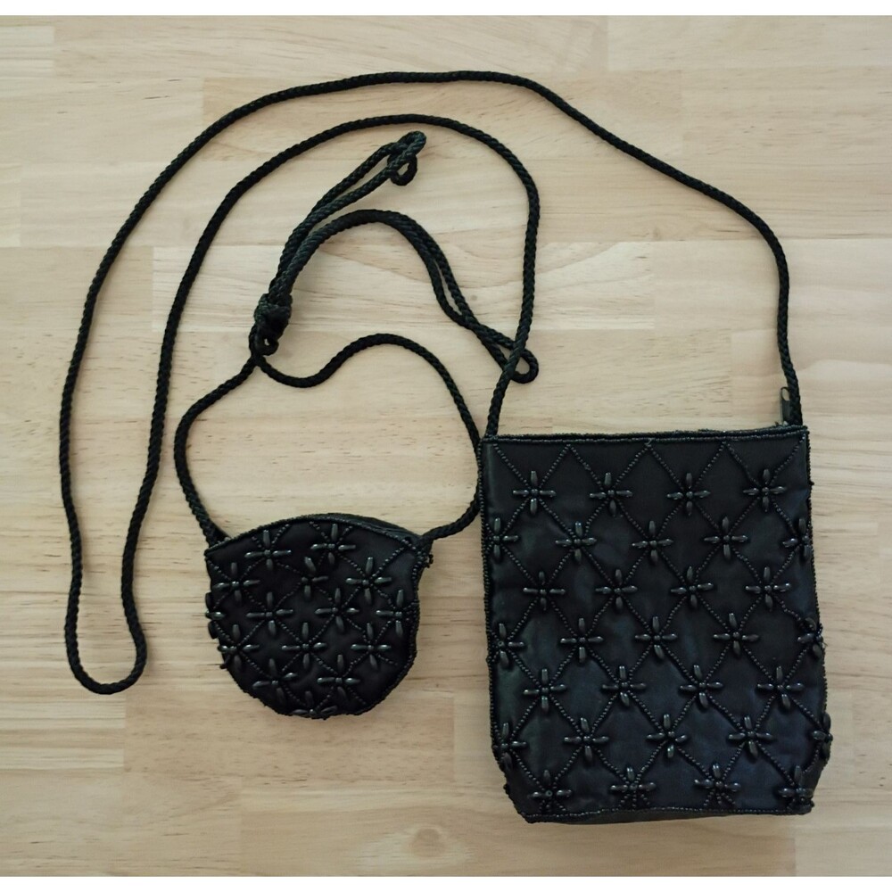 Vintage Evening 2 Piece Crossbody Bag with Mini Change Purse Black Sequin